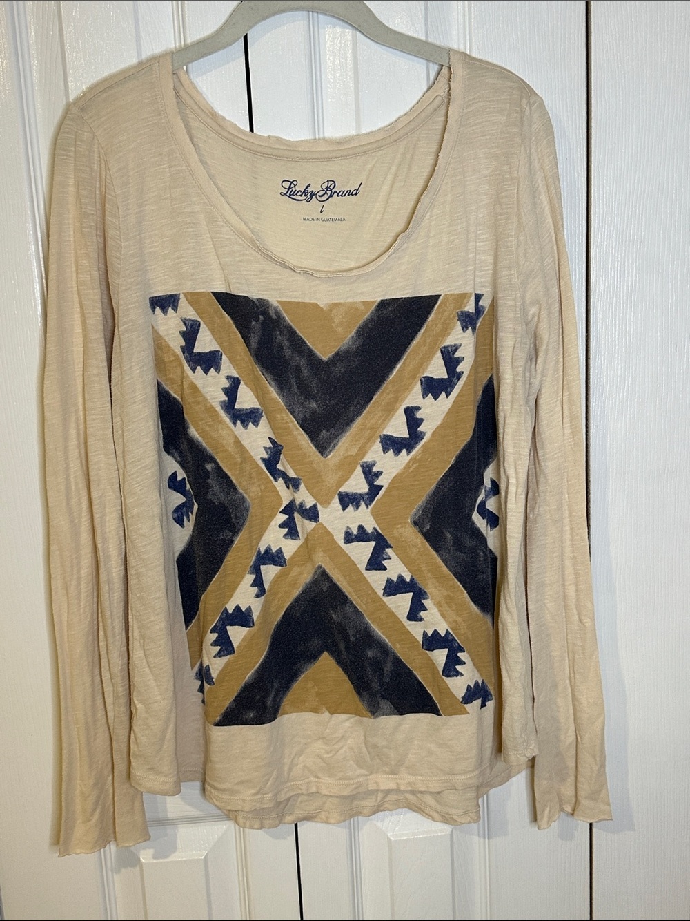 Lucky Brand Women's Cream Long-Sleeve Graphic Top | L